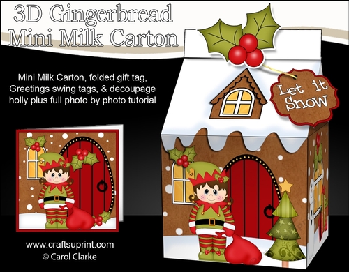 3D Christmas Milk Carton Gingerbread House Treat Box Mini Kit -  Little Elf has a sack of Presents