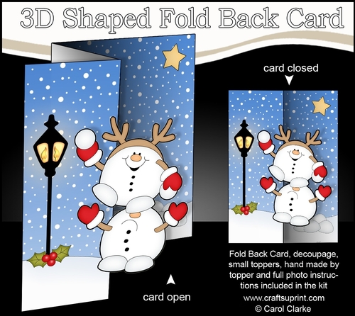 3D Shaped No-Hole Fold Back Christmas Card Mini Kit  - Snowball Sam & Friend are having a Snowball Fight