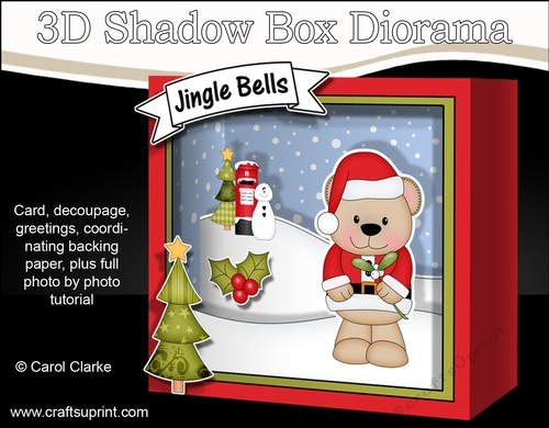 3D Christmas Diorama Shadow Box Card Mini Kit  - Livvy Bear has Mistletoe & is looking for a kiss