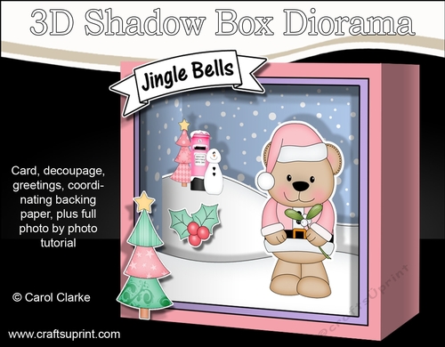 3D Christmas Diorama Shadow Box Card Mini Kit  - Livvy Bear has Mistletoe & is looking for a kiss