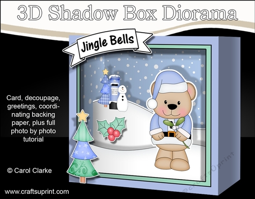 3D Christmas Diorama Shadow Box Card Mini Kit  - Livvy Bear has Mistletoe & is looking for a kiss