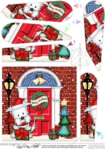 Jock Westie Dog is at the Christmas Door Fan Pyramage Topper