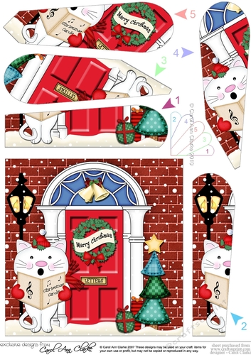 Cute Little Cat is at the Christmas Door Fan Pyramage Topper