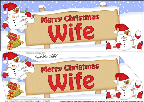 large DL Merry Christmas WIFE with Snowball Sam 3D decoupage