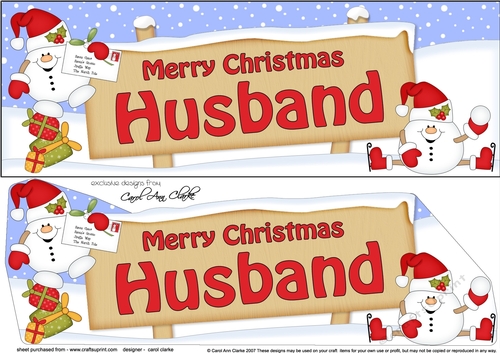 large DL Merry Christmas HUSBAND with Snowball Sam 3D decoupage