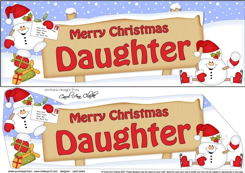 large DL Merry Christmas DAUGHTER with Snowball Sam 3D decoupage