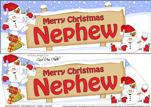 large DL Merry Christmas NEPHEW with Snowball Sam 3D decoupage