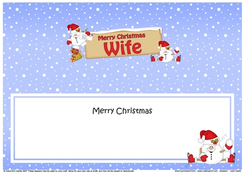 large DL Merry Christmas WIFE Snowball Sam insert