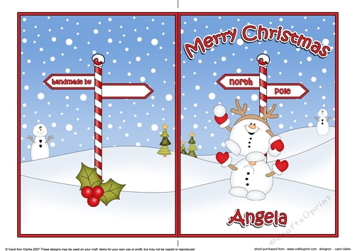 5 x 7 Quick Cut and Fold Card - Merry Christmas ANGELA with Snowball Sam