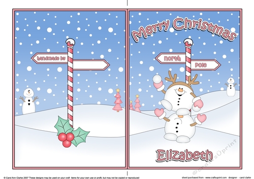5 x 7 Quick Cut and Fold Card - Merry Christmas ELIZABETH with Snowball Sam