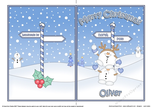 5 x 7 Quick Cut and Fold Card - Merry Christmas OLIVER with Snowball Sam