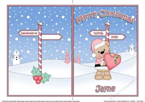 5 x 7 Quick Cut and Fold Card - Merry Christmas JAYNE with Livvy Bear