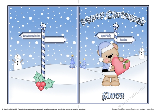 5 x 7 Quick Cut and Fold Card - Merry Christmas SIMON with Livvy Bear