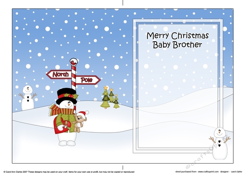 5 x 7 matching insert -  Merry Christmas BABY BROTHER with Snowman Rio
