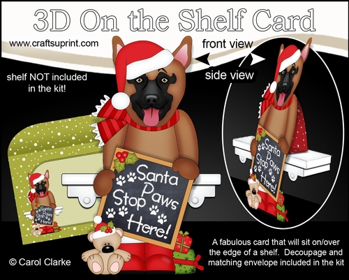 3D Christmas On the Shelf Card Kit  - Christmas German Shepherd Dog has a message for Santa Paws