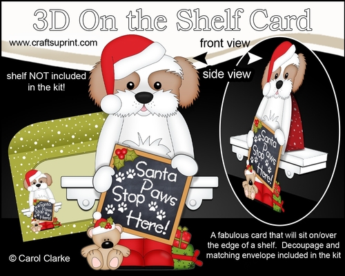 3D Christmas On the Shelf Card Kit  - Christmas Cavachon Dog has a message for Santa Paws