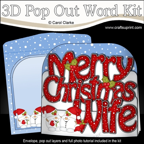 3D Pop Out Christmas Word Card Kit - Merry Christmas WIFE with Snowball Sam