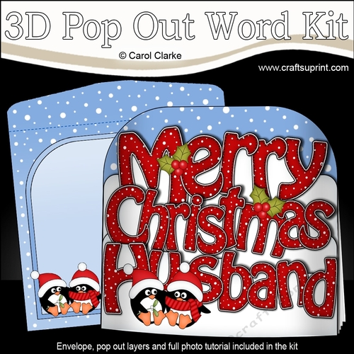 3D Pop Out Christmas Word Card Kit - Merry Christmas HUSBAND with Pip Penguin