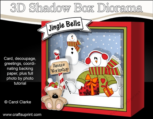 3D Christmas Diorama Shadow Box Card Mini Kit  - Snowman Rio has lots of Presents