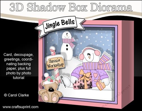3D Christmas Diorama Shadow Box Card Mini Kit  - Snowman Rio has lots of Presents