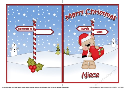 5 x 7 Quick Cut and Fold Card - Merry Christmas NIECE with Livvy Bear