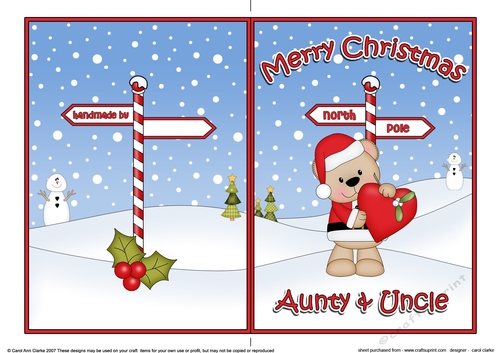 5 x 7 Quick Cut and Fold Card - Merry Christmas AUNTY & UNCLE with Livvy Bear