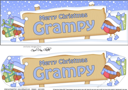 large DL Merry Christmas GRAMPY Robins 3D decoupage