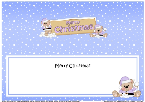 large DL MERRY CHRISTMAS with Livvy Bear insert