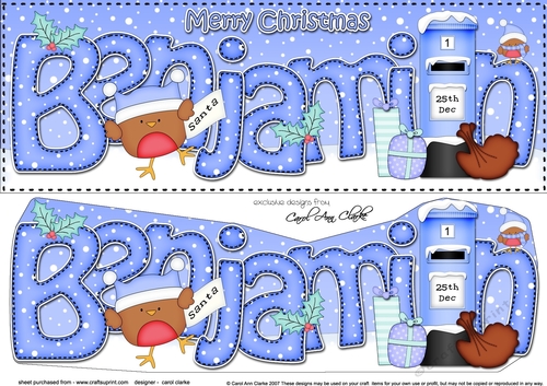 Large DL Merry Christmas BENJAMIN 3D decoupage 