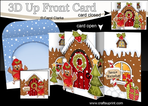 3D Up Front Card Kit -  Bobbin Robin is Sledging at the Christmas Gingerbread House