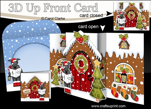 3D Up Front Card Kit -  Hamish Scottie Dog is Carol Singing at the Christmas Gingerbread House