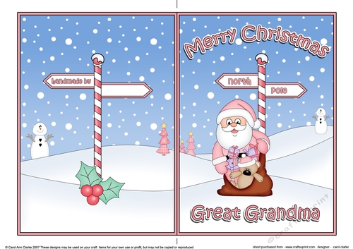 5 x 7 Quick Cut and Fold Card - Merry Christmas GREAT GRANDMA with Santa