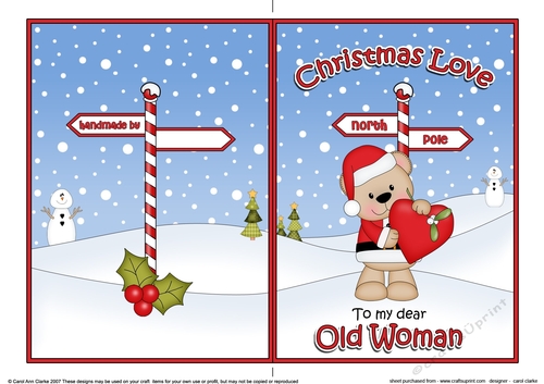 5 x 7 Quick Cut and Fold Card - Christmas Love to My Dear OLD WOMAN