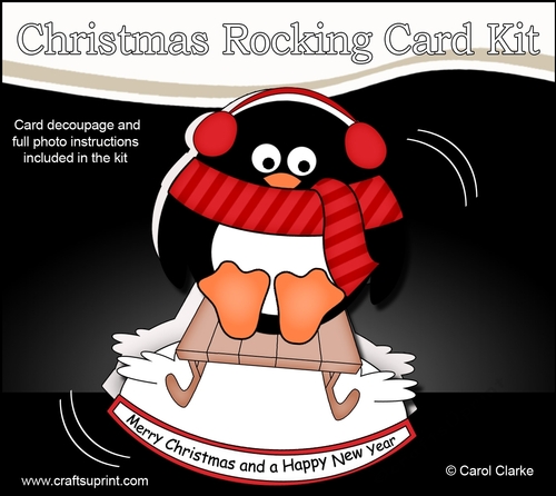3D Shaped Rocking Christmas Card Mini Kit  - Pip Penguin is having fun on his Sledge
