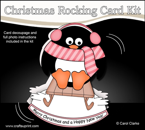 3D Shaped Rocking Christmas Card Mini Kit  - Pip Penguin is having fun on his Sledge