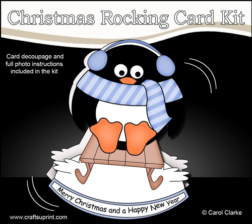3D Shaped Rocking Christmas Card Mini Kit  - Pip Penguin is having fun on his Sledge