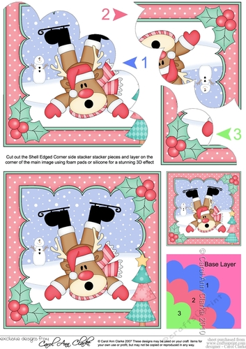 Christmas OOps Rudolph is Skiing Shell Edged Corner Stacker