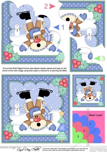 Christmas OOps Rudolph is Skiing Shell Edged Corner Stacker