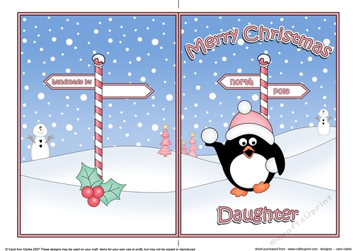 5 x 7 Quick Cut and Fold Card - Merry Christmas DAUGHTER with Pip Penguin
