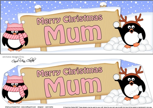 large DL Merry Christmas MUM with Penguins 3D decoupage