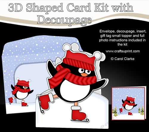 3D Shaped Christmas Card Kit  -  Pip Penguin is Skating