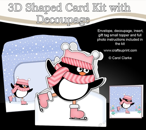 3D Shaped Christmas Card Kit  -  Pip Penguin is Skating