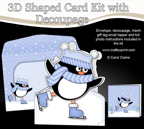 3D Shaped Christmas Card Kit  -  Pip Penguin is Skating