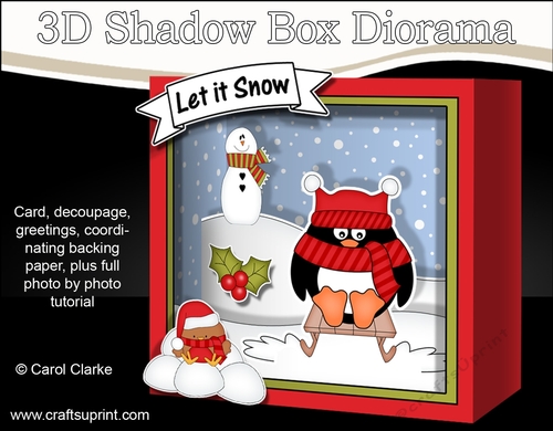 3D Christmas Diorama Shadow Box Card Mini Kit  -  Pip Penguin is having fun on his Sledge