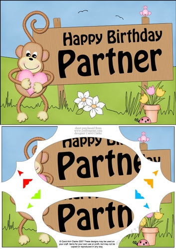 A5 Chunky Monkey Happy Birthday PARTNER Scallop Corners and Pyramage