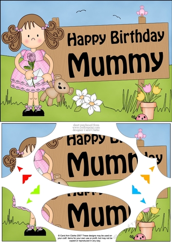 A5 Girlz Happy Birthday MUMMY Scallop Corners and Pyramage