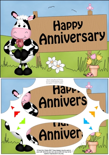 A5 Milly Moo Cow HAPPY ANNIVERSARY Scallop Corners and Pyramage