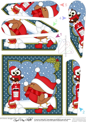 Christmas Bobbin Robin is having a Snowball Fight with Little Hoot Owl Fan Pyramage Topper