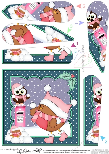 Christmas Bobbin Robin is having a Snowball Fight with Little Hoot Owl Fan Pyramage Topper