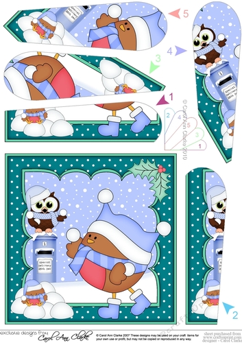 Christmas Bobbin Robin is having a Snowball Fight with Little Hoot Owl Fan Pyramage Topper